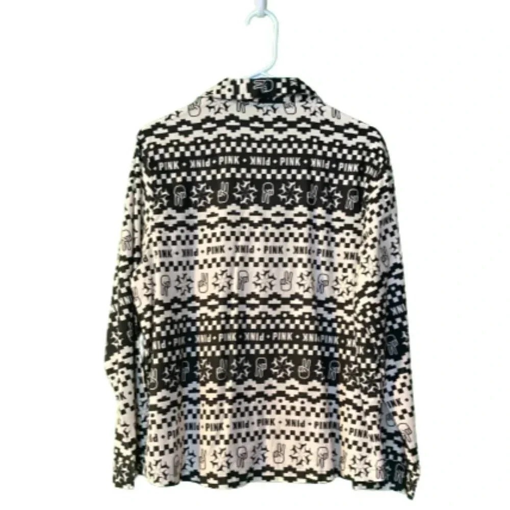 Victoria's Secret PINK Black & Cream Geometric Pattern Pajama Set,‎ Medium